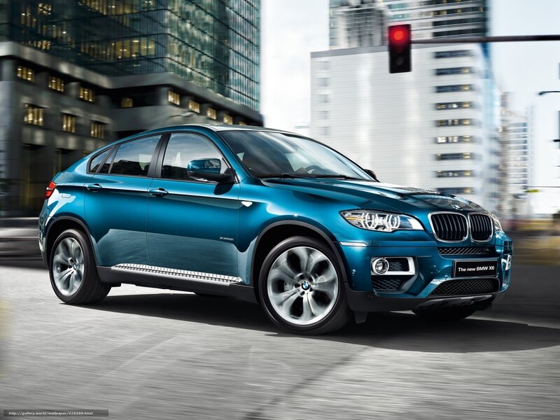 Blue BMW X6 in city