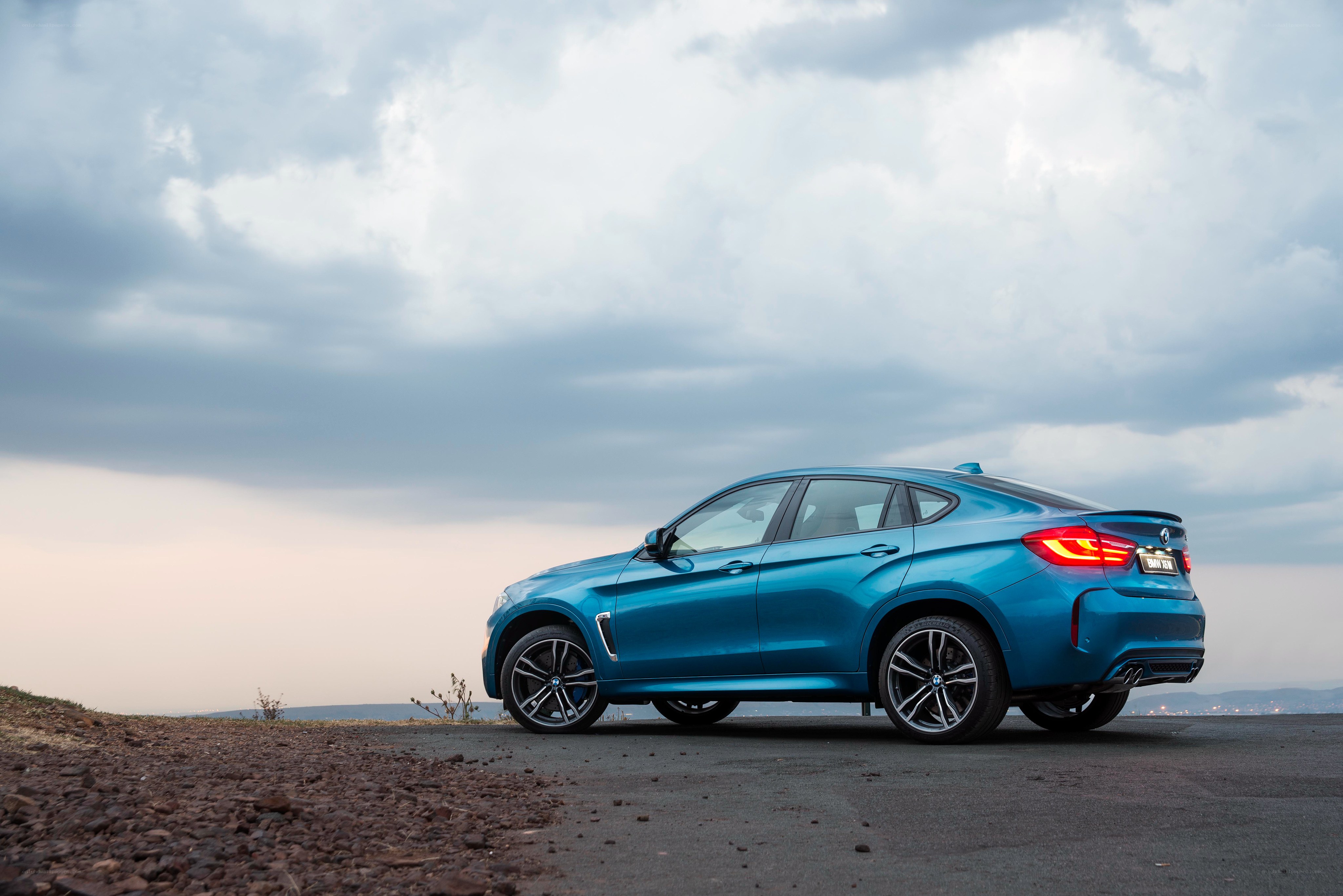 Blue BMW X6 on a hillside