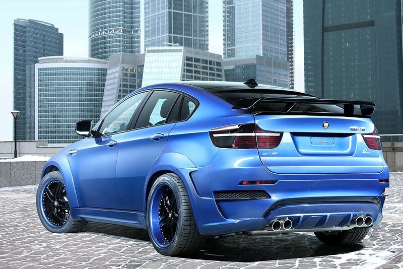 blue bmw x6m sports car