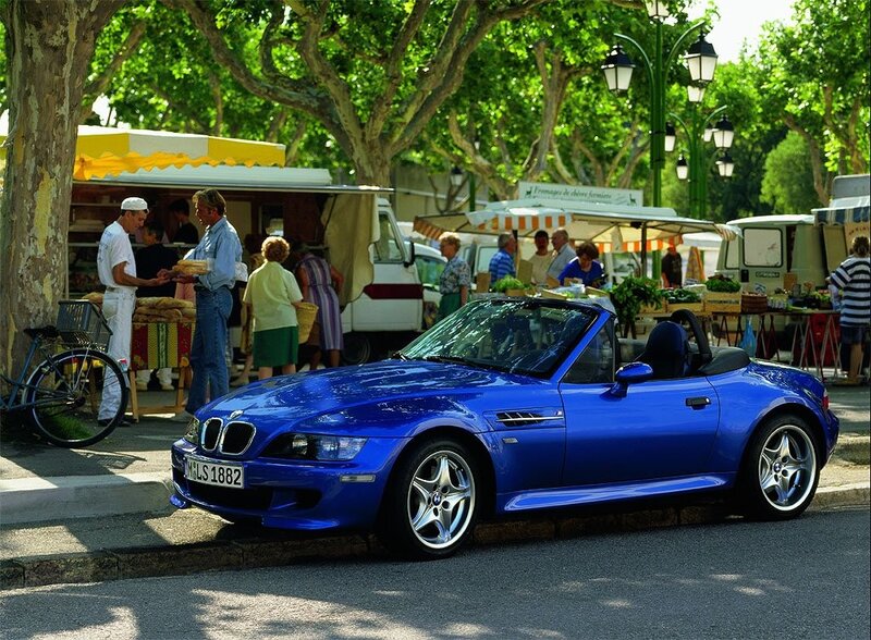 Blue BMW Z3 at outdoor market