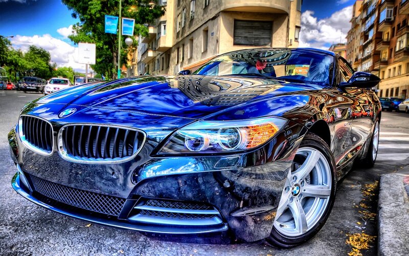 Blue Bmw Z4 Car — Dramatic, Afternoon, Photograph, Building