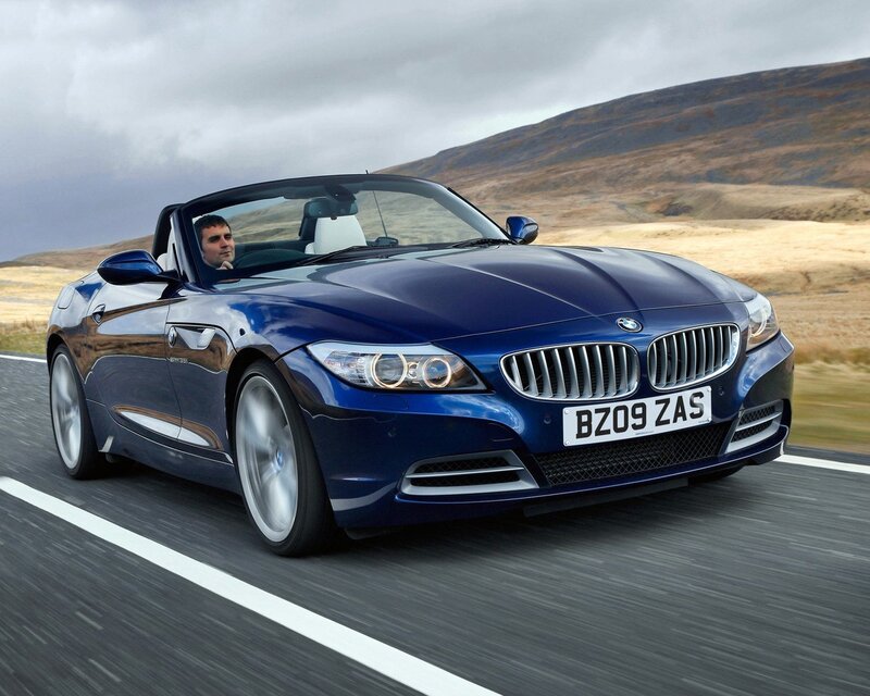 Blue BMW Z4 convertible on road