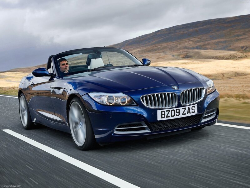 Blue BMW Z4 convertible on road