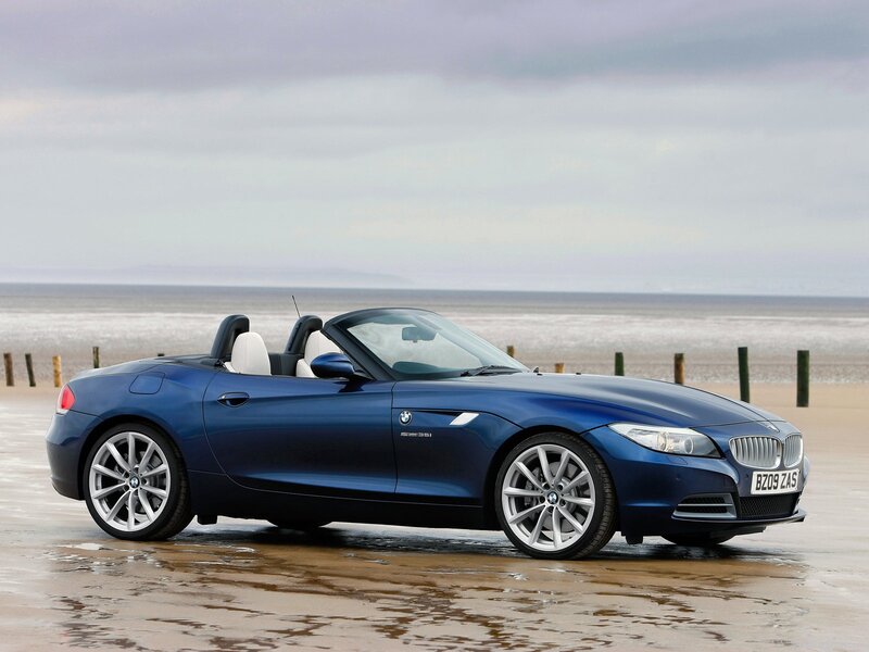 Blue BMW Z4 on the beach
