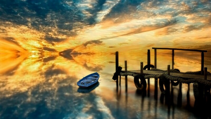 Blue Boat at Sunset — Orange