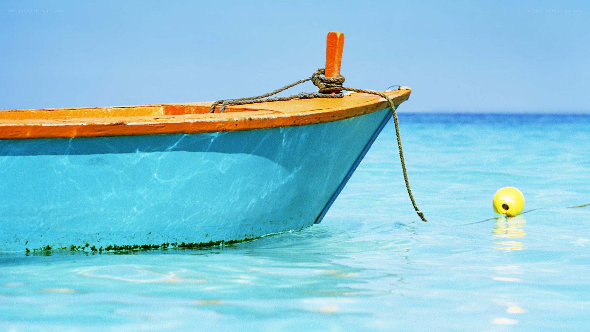 Blue boat in clear water
