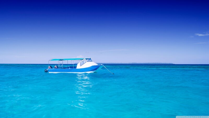 Blue Boat in Turquoise Water — Serene, Afternoon, Photograph, Ocean