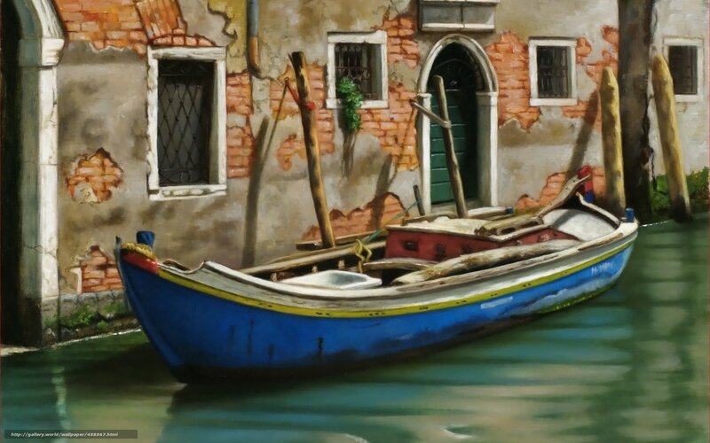 Blue boat in Venice canal
