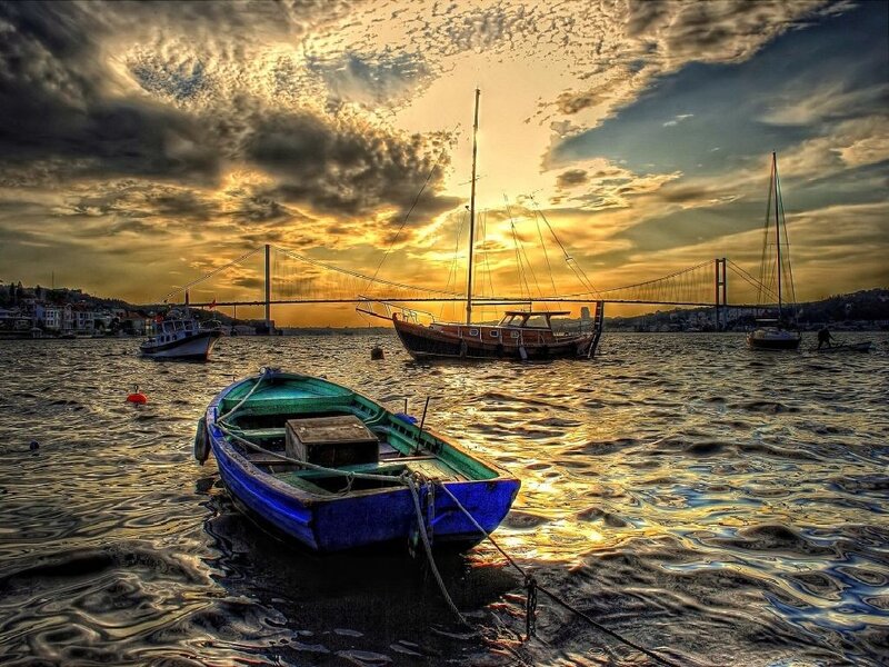 Blue Boat in Water — Dramatic