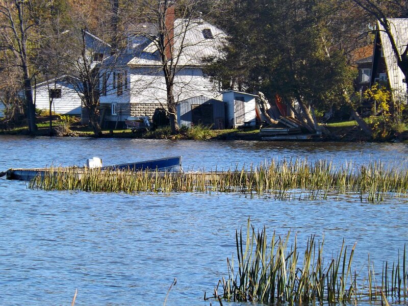 Blue Boat on Lake — Serene, Autumn