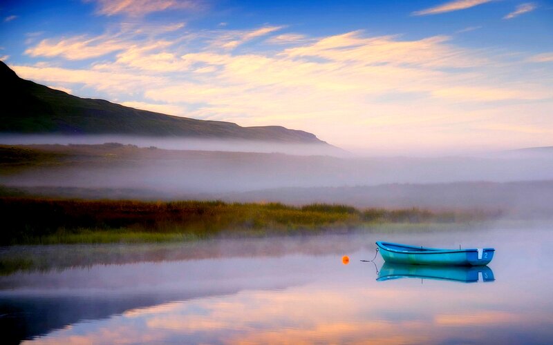 Blue Boat on Lake — Serene, Morning