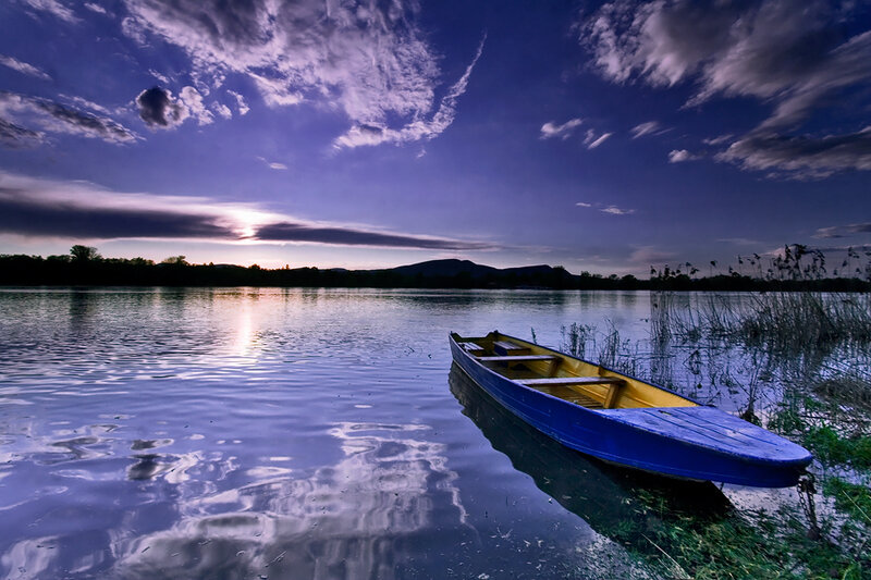 Blue Boat on Lake — Serene