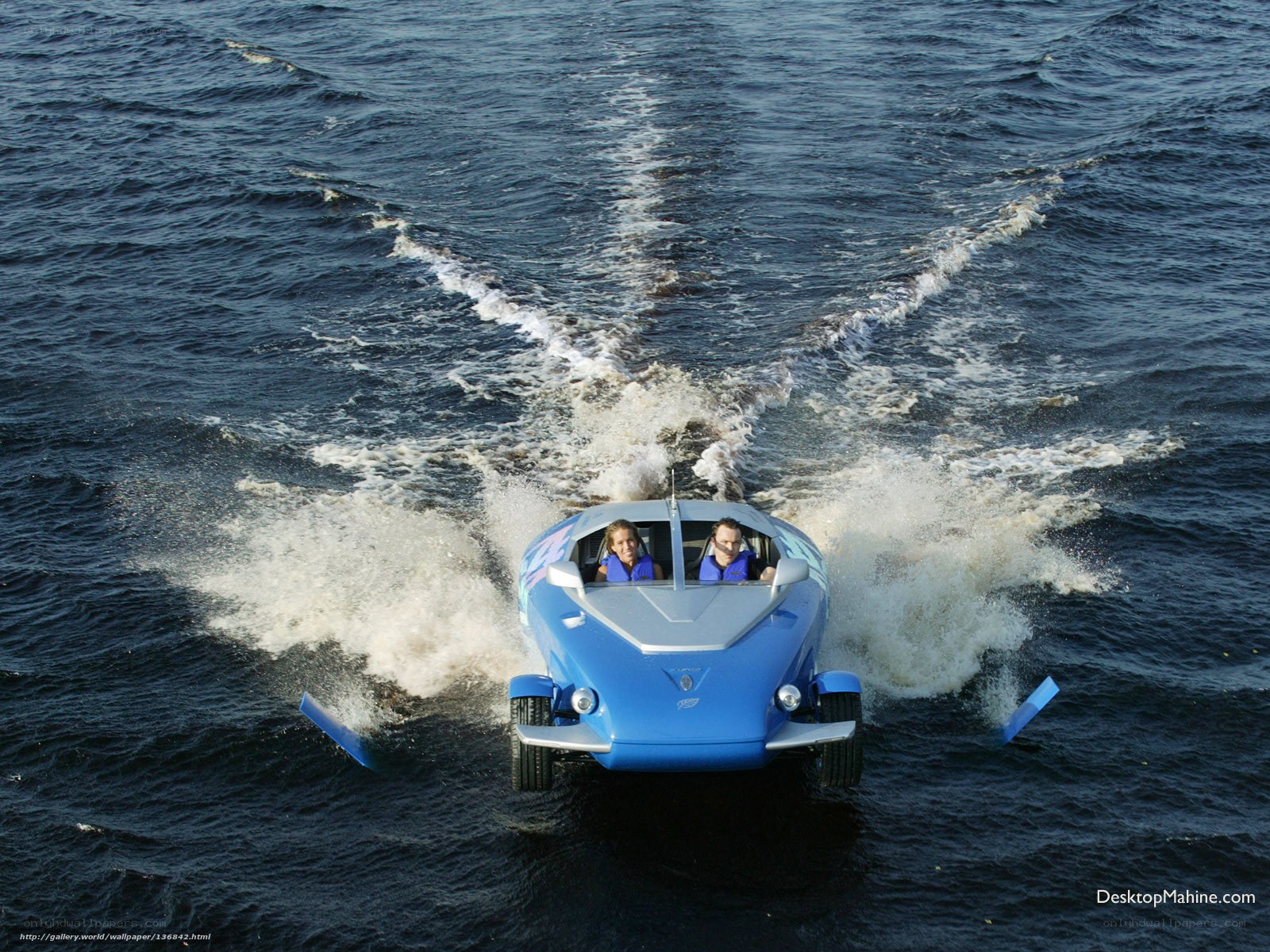 Blue boat on open water