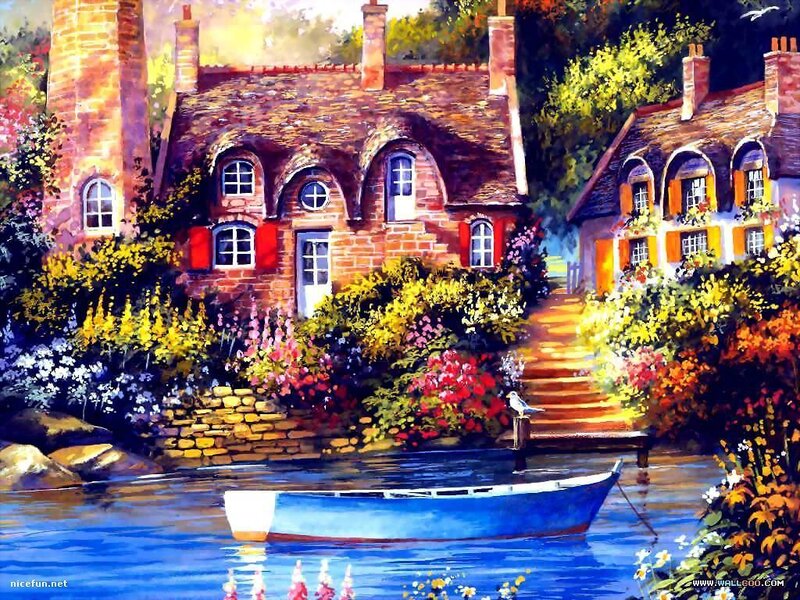 Blue Boat on River — Serene