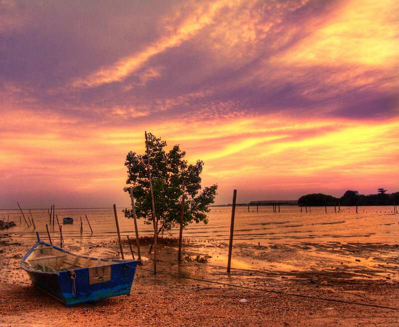 Blue Boat on Shore — Orange