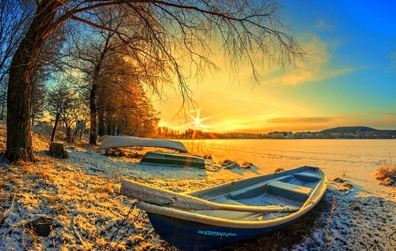 Blue Boat on Snow