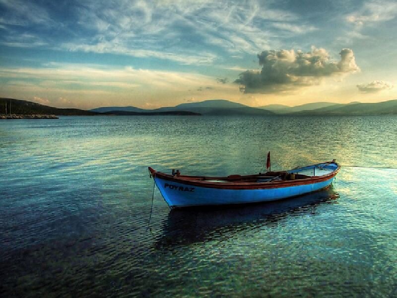 Blue Boat on Water — Serene