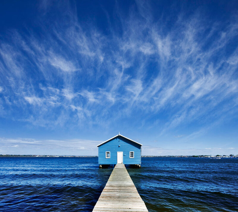 Blue Boathouse on Pier