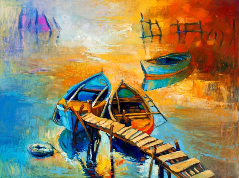 Blue Boats at Dock