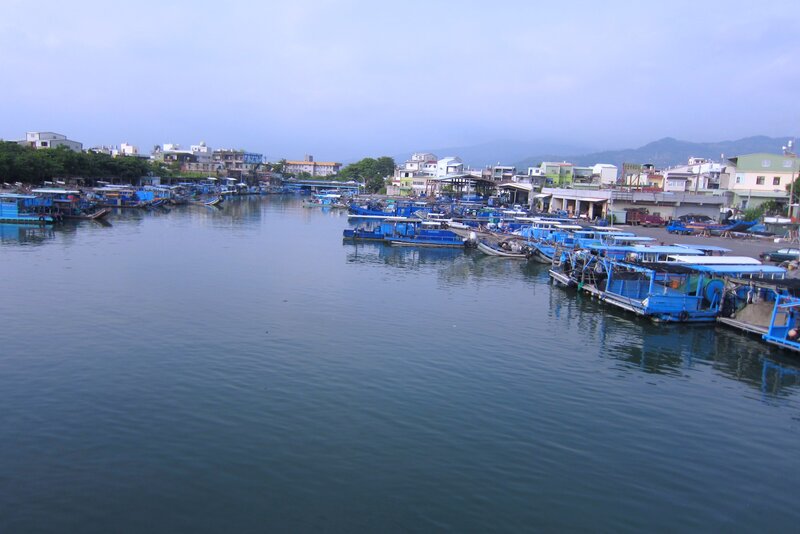 Blue Boats in Harbor