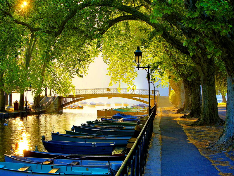 Blue Boats on Canal