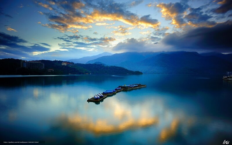 Blue Boats on Lake — Serene