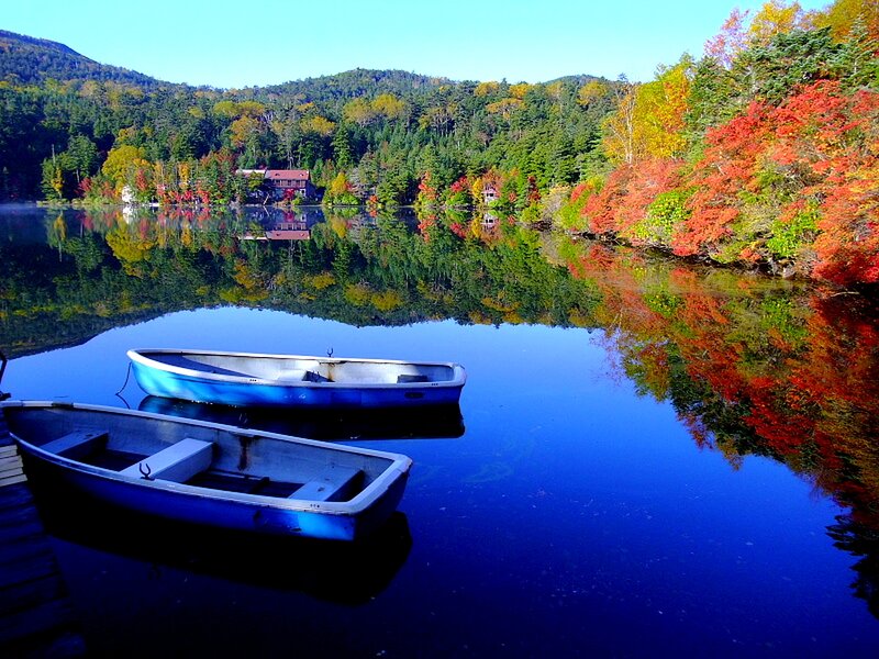 Blue Boats on Lake