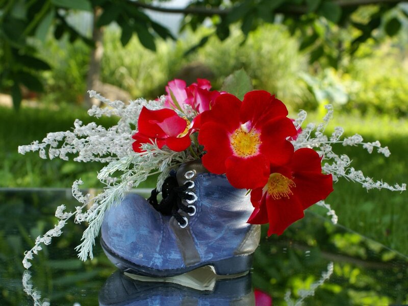Blue Boot with Flowers