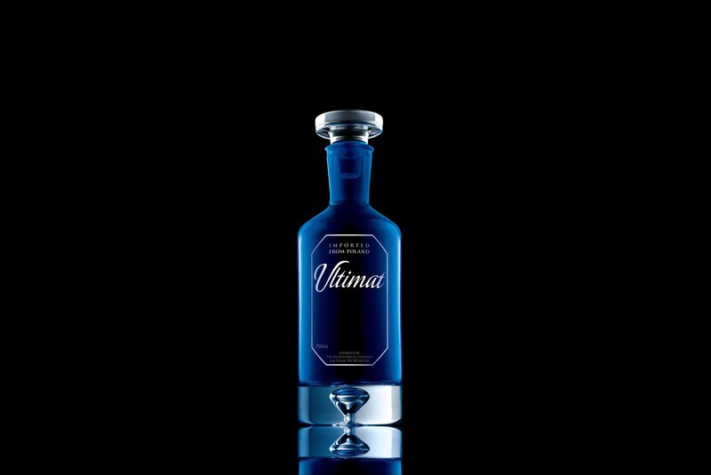 Blue bottle of Ultimat vodka