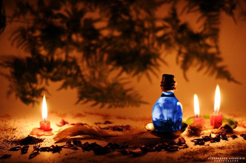 Blue Bottle with Candles