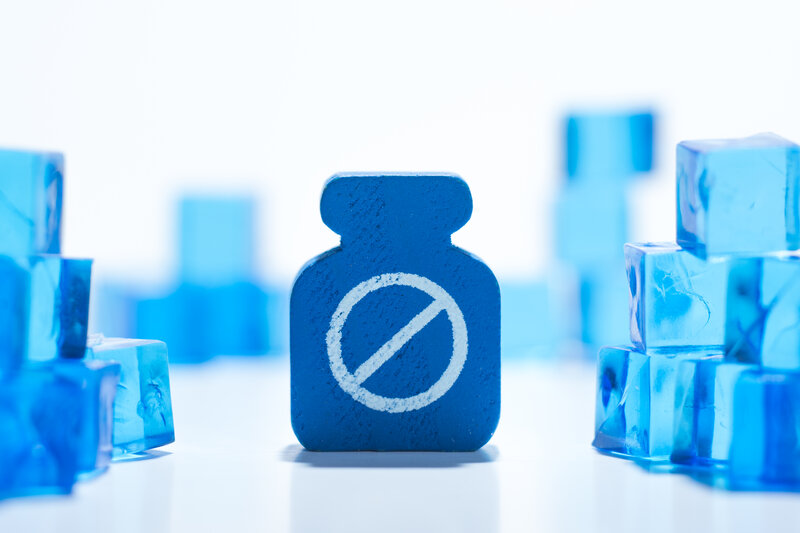 Blue Bottle with Prohibition Sign