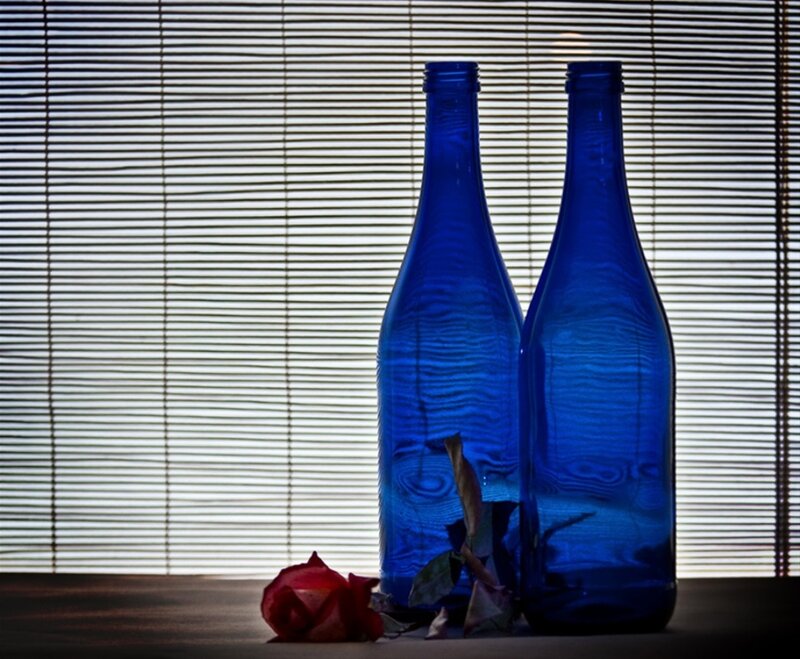 Blue Bottles and Rose