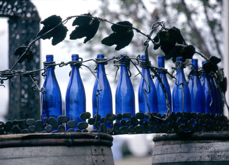 Blue Bottles on Barrel