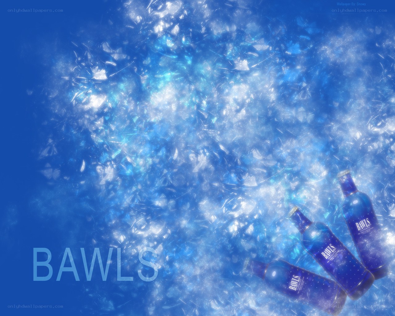 Blue bottles on icy background