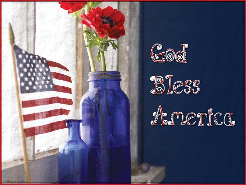 Blue Bottles with Flowers — Patriotic