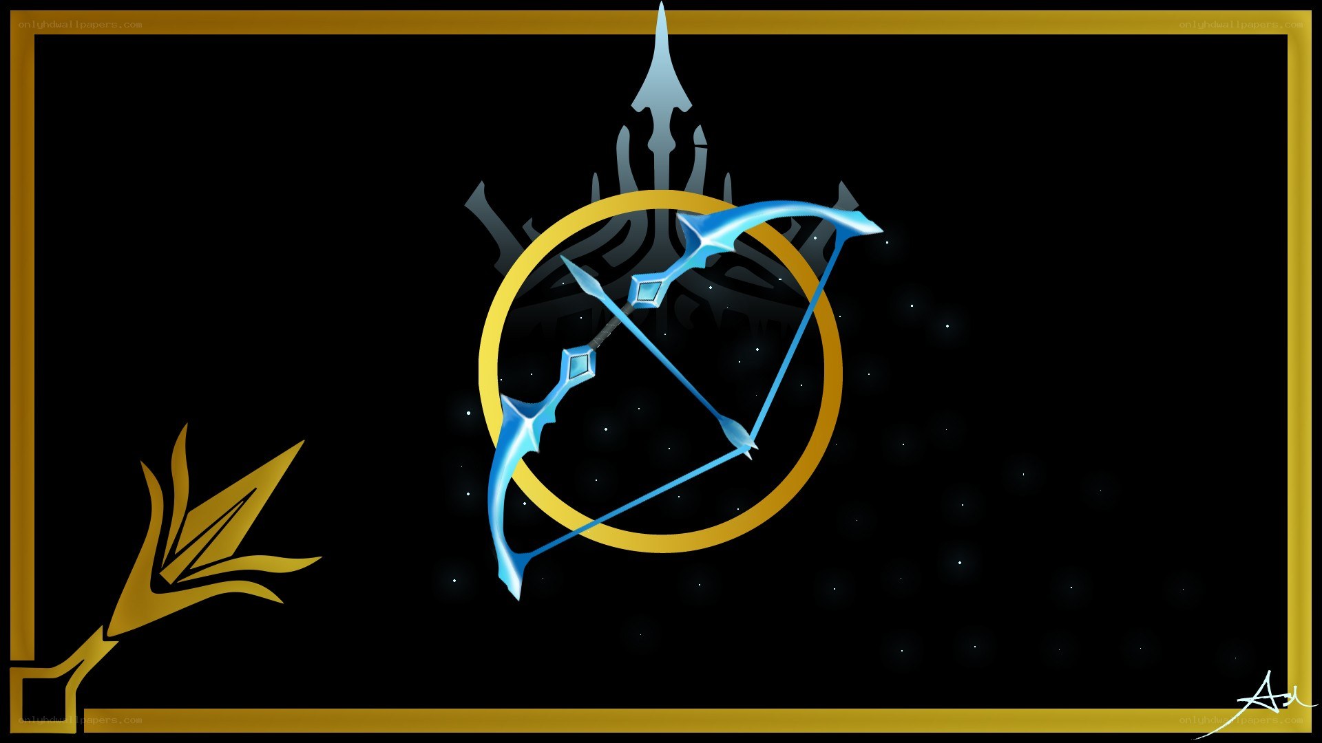 blue bow and golden circle