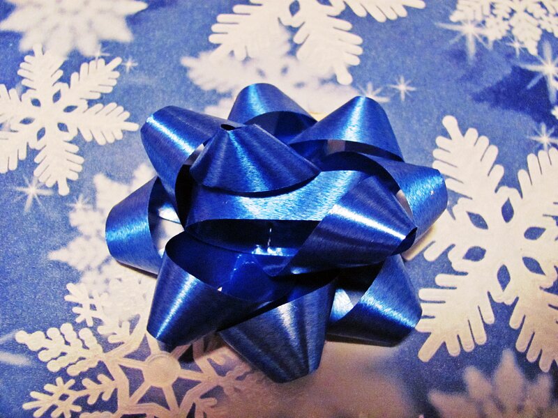 Blue Bow on Wrapping Paper