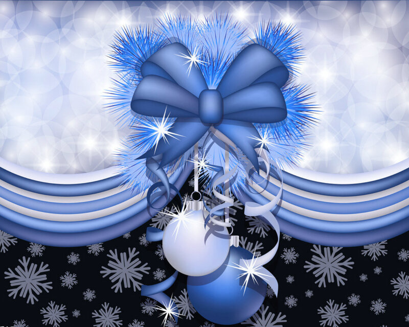 Blue Bow with Ornaments — Festive, Winter, Digital Art, Snowflakes