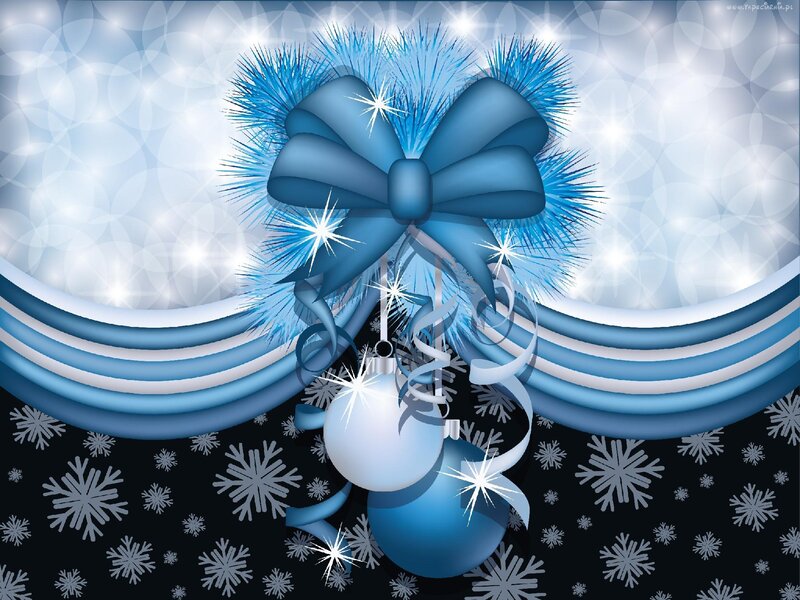 Blue Bow with Ornaments — Festive, Winter, Digital Art