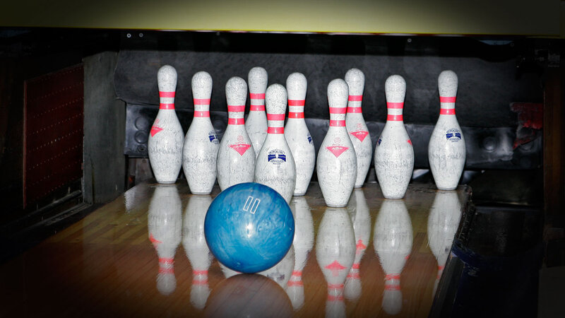Blue Bowling Ball and Pins — Dark