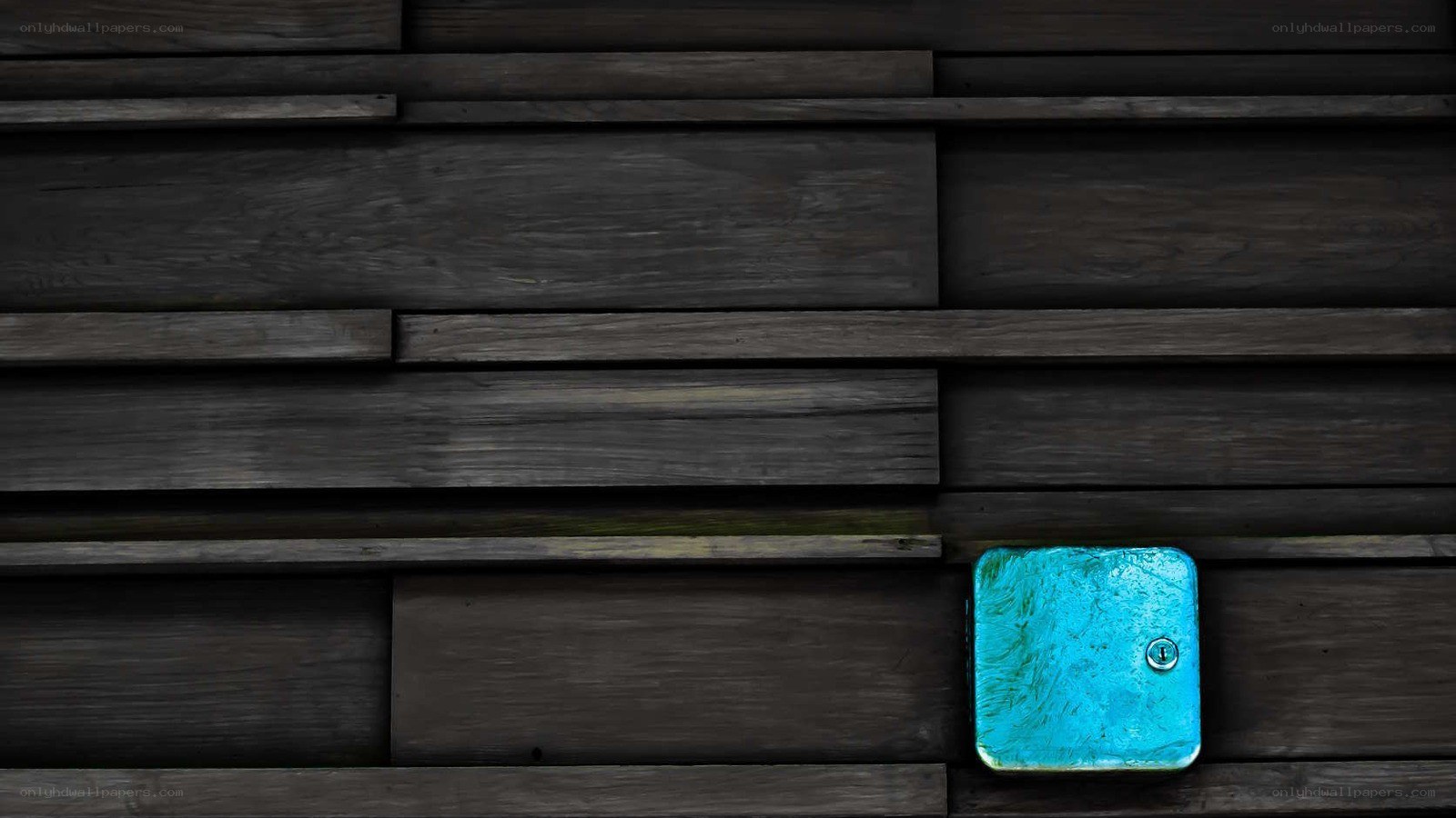 blue box on wooden wall