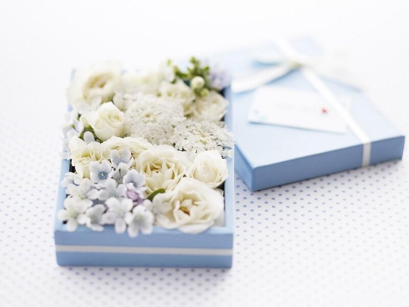 Blue Box with White Flowers
