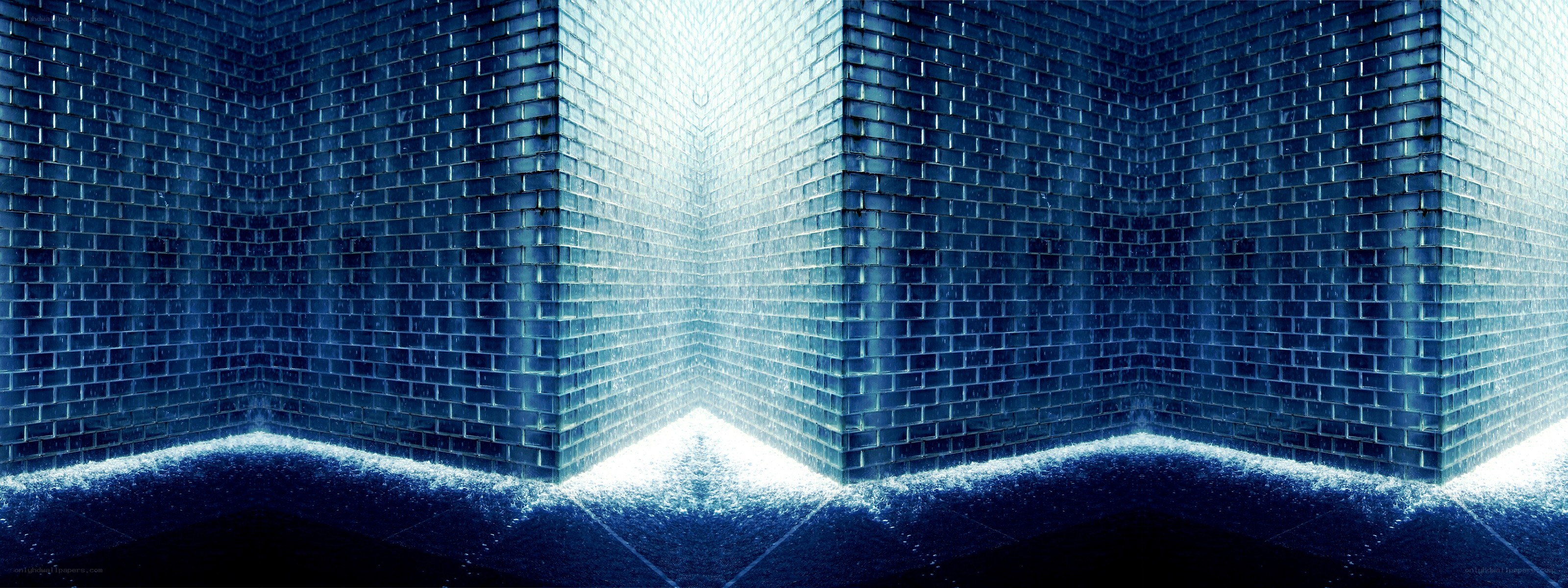 blue brick corridor with light