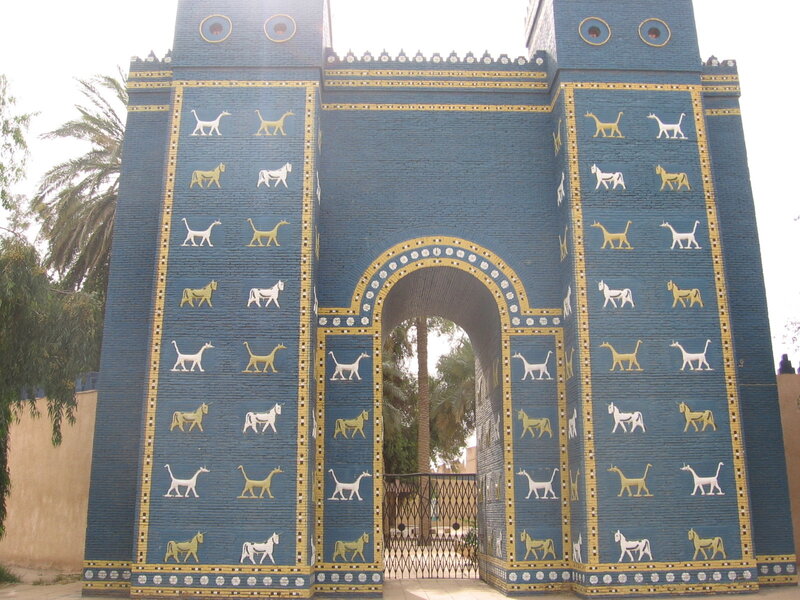Blue brick gateway with animal motifs