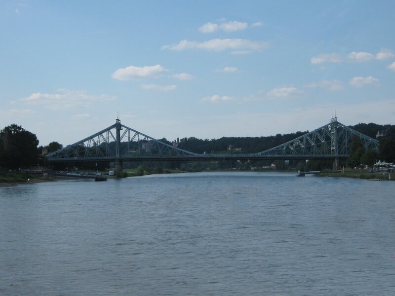 Blue bridge over a river
