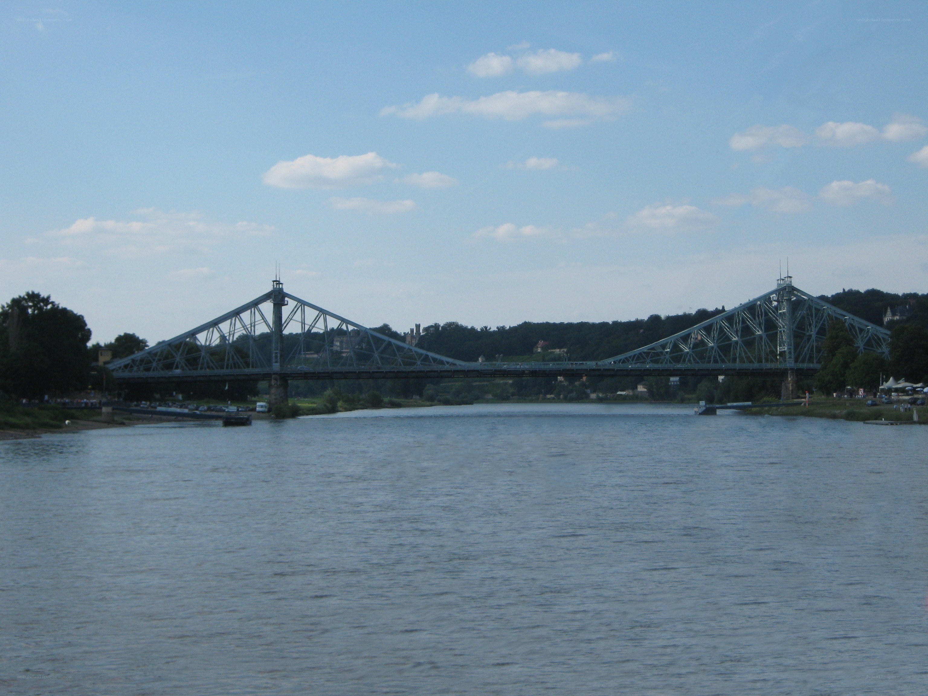 Blue bridge over a river