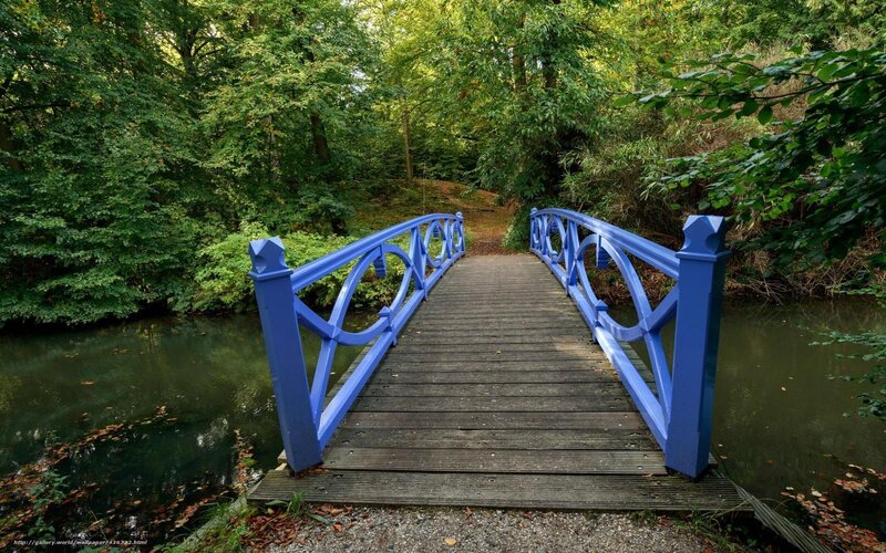 Blue bridge over a river