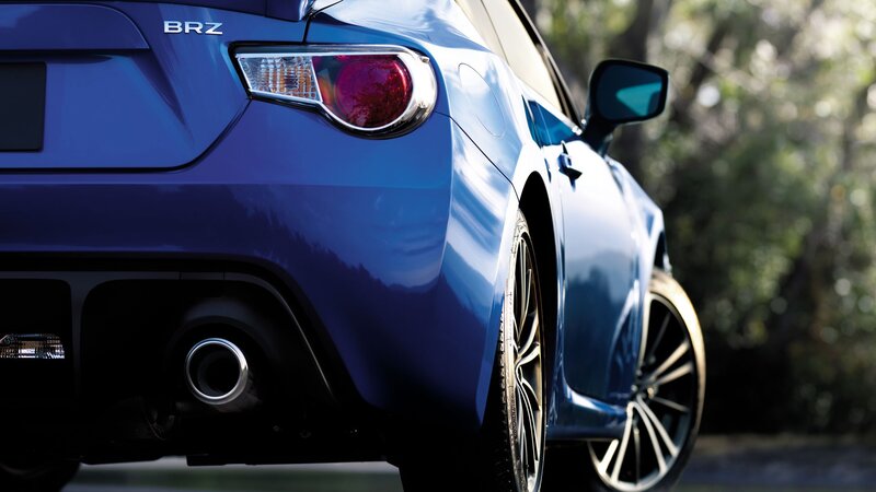 Blue BRZ sports car rear view