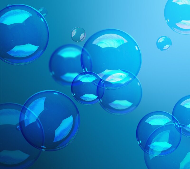 Blue bubbles floating in air