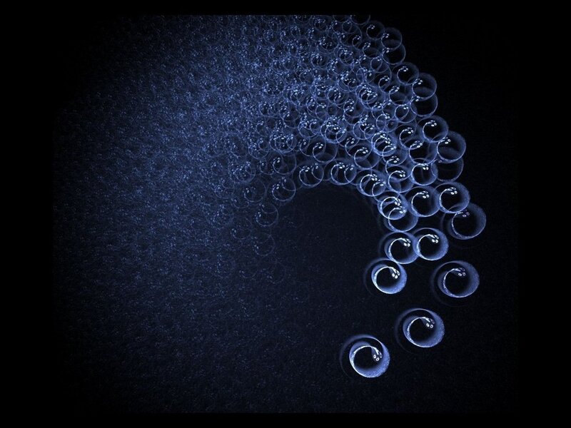 Blue bubbles in dark liquid